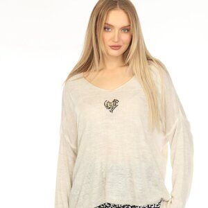 Beige FX Logo Top With Sleeves
